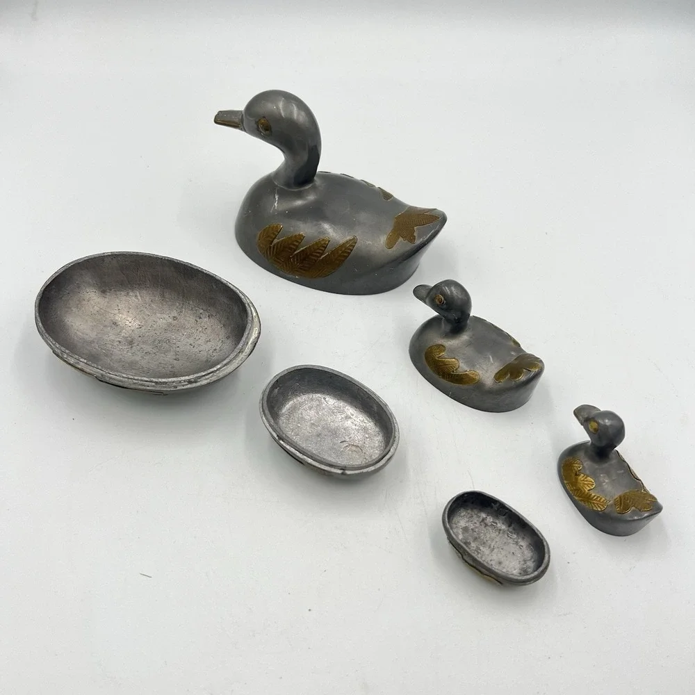 Vintage‎ Pewter Brass Nesting Duck Trinket Boxes Set of 3 Made in Hong Kong